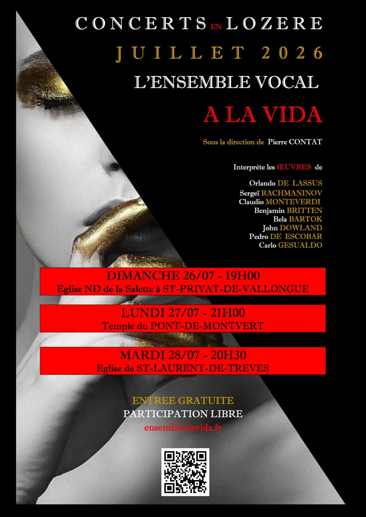 Concert Renaissance, Baroque, Moderne par l'ensemble vocal A LA VIDA
