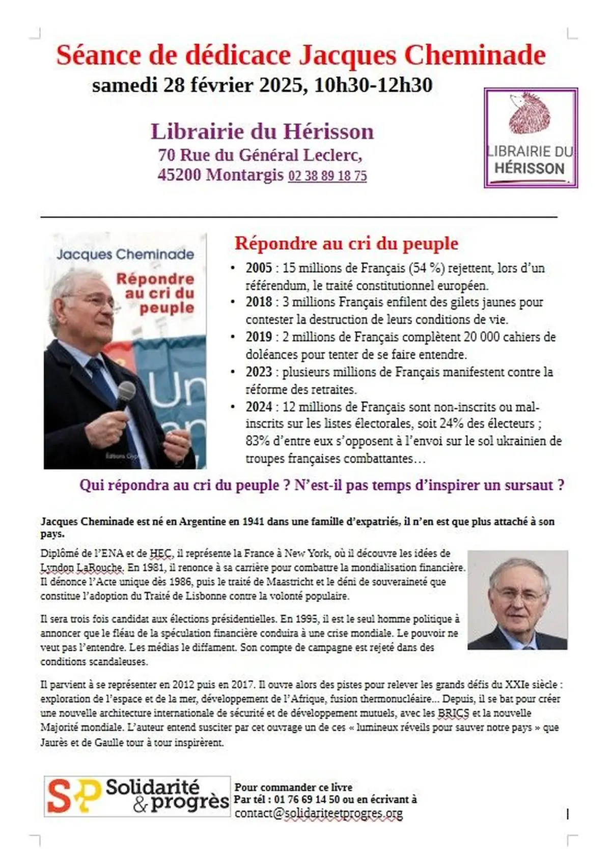 Dédicace de Jacques Cheminade 