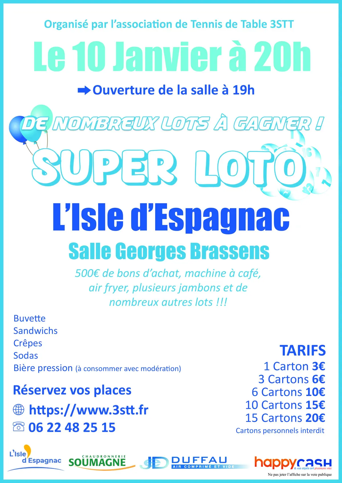 Super loto 3STT tennis de table de l'Isle d'Espagnac 10 Janvier 2026