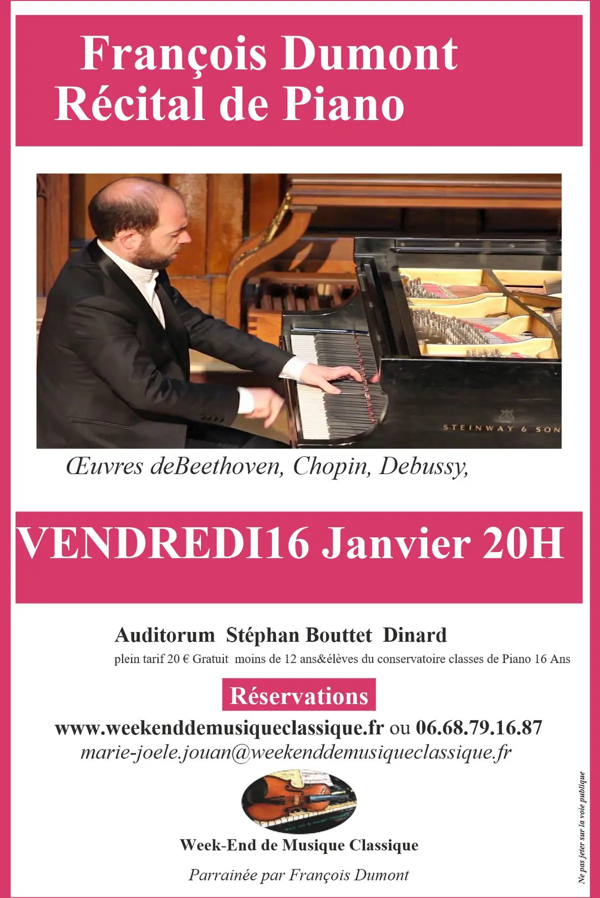 Récital de Piano avec le prodigieux François Dumont Vendredi 16 Janvier 20H 