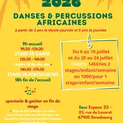 Stage d'été 2026 danse et percussions  pour enfants à Strasbourg 