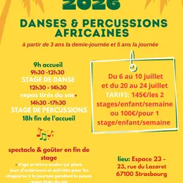 Stage d'été 2026 danse et percussions  pour enfants à Strasbourg 