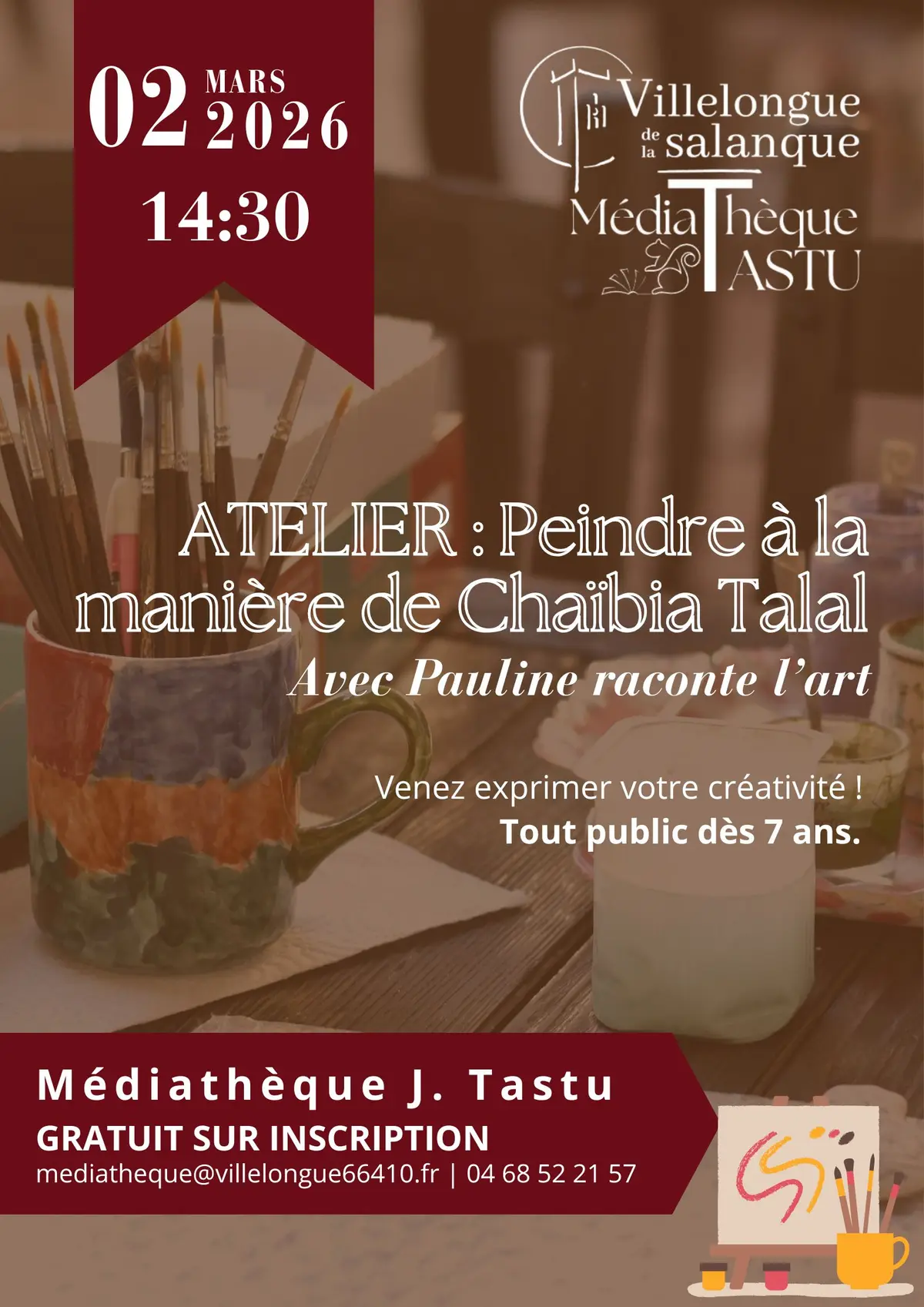 ATELIER : Peindre à la manière de Chaïbia Talal | Médiathèque J.Tastu