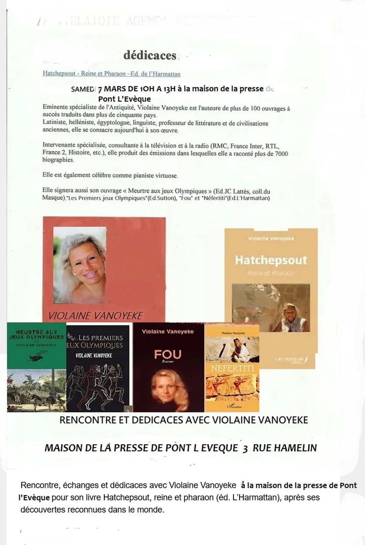 Signatures avec Violaine Vanoyeke à la maison de la presse de Pont l'Evêque