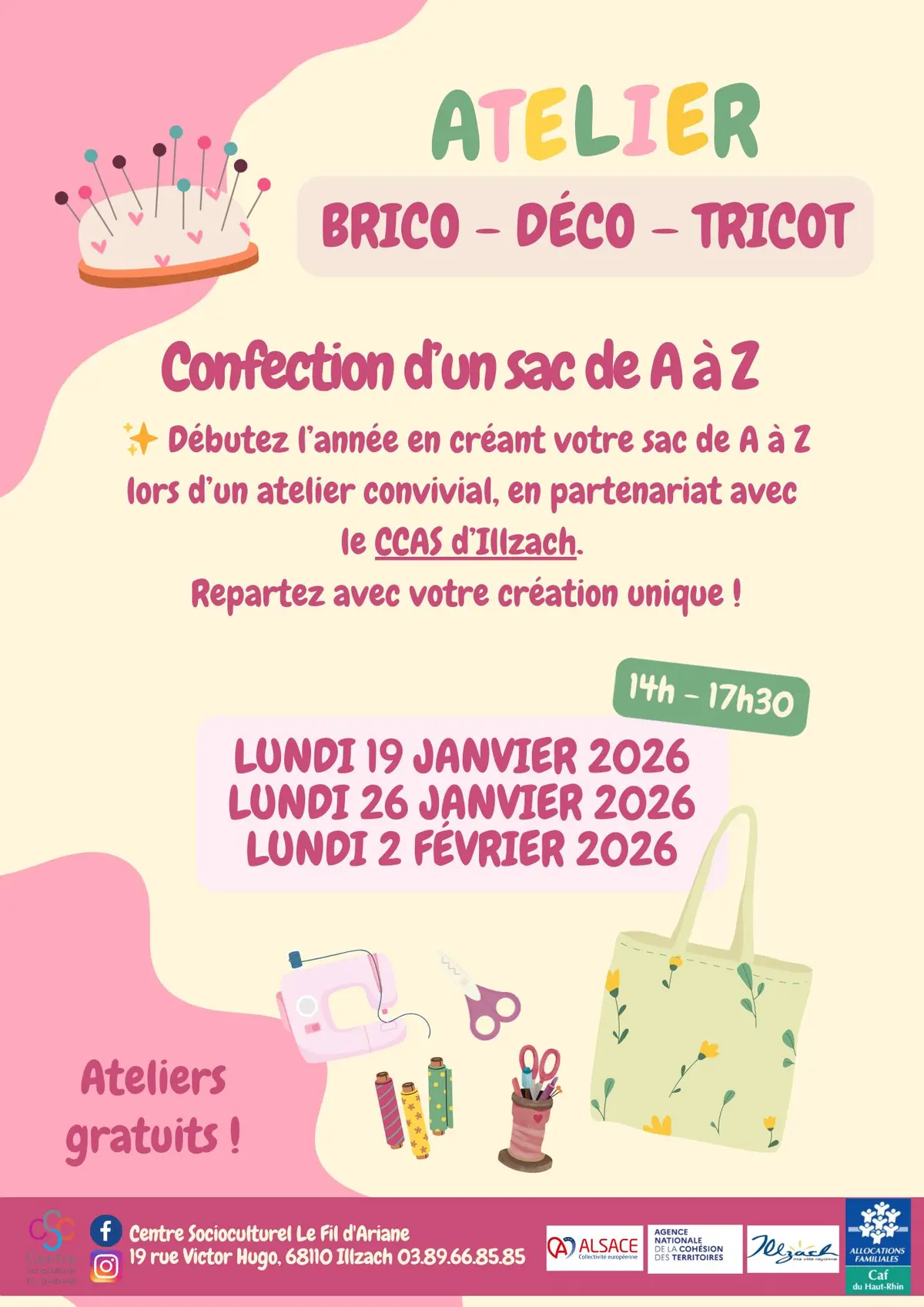 Atelier BRICO - DECO – TRICOT : Confection d’un sac de A à Z