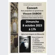 Concert d\'Automne avec projection sur grand écran par Vincent Dubois, titulaire des Grandes Orgues de la Cathédrale Notre-Dame de Paris