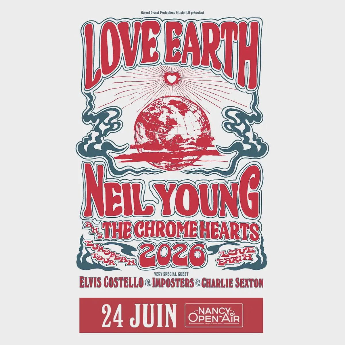 Neil Young & The Chrome Hearts Love Earth Tour 2026 - avec Elvis Costello
