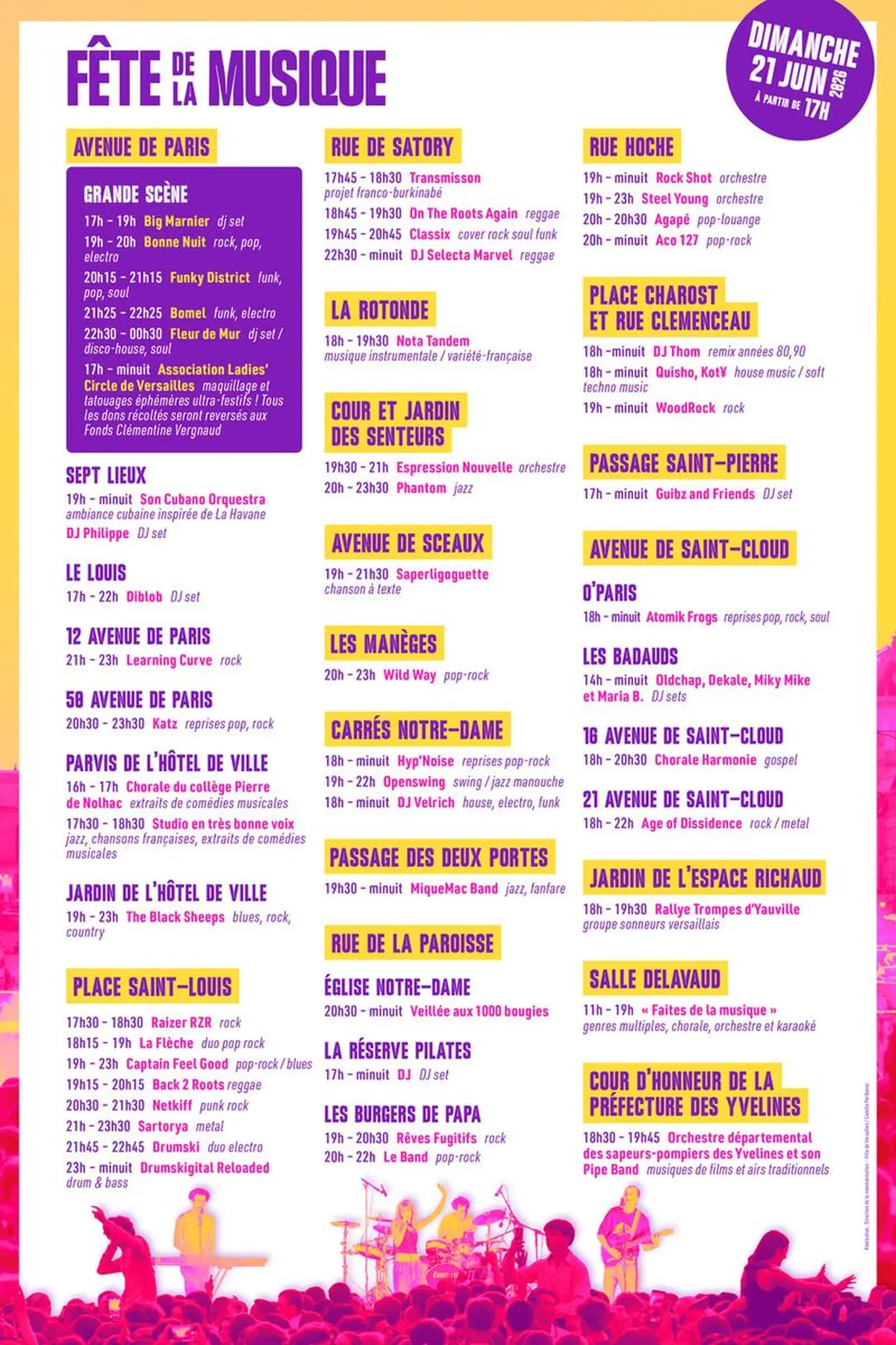 Fête de la Musique 2026 à Versailles : concerts et parcours en ville