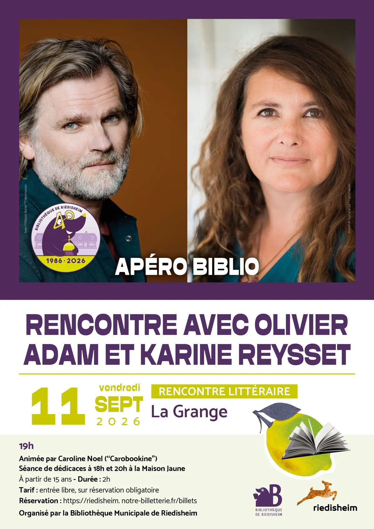 Apéro Biblio : rencontre avec Olivier Adam et Karine Reysset