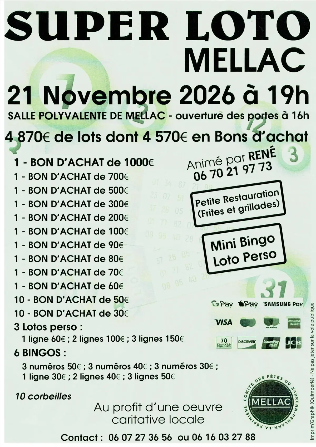 Super loto de Penlann au profit d'une oeuvre caritative locale animé par René.