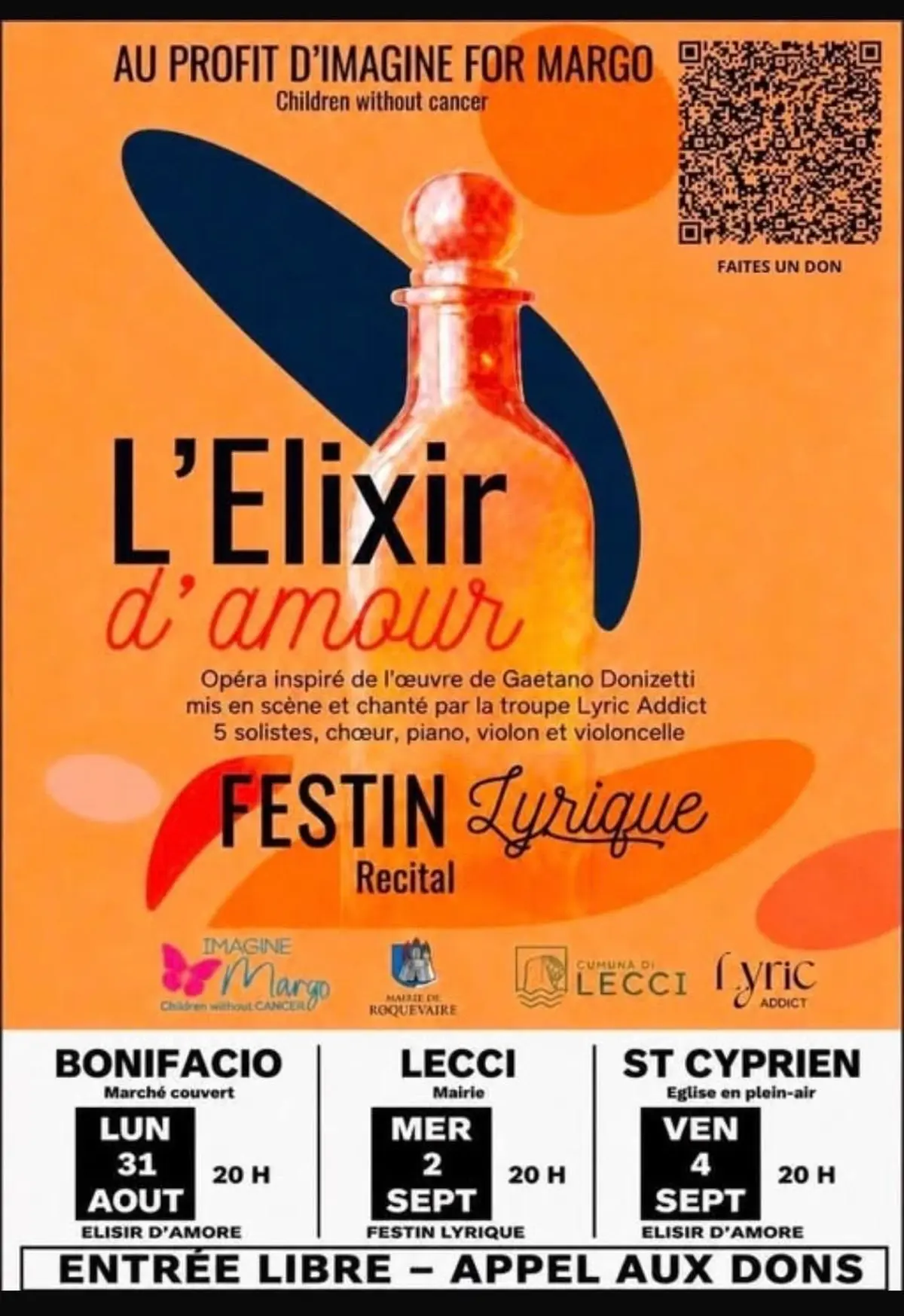 L'ÉLIXIR D'AMOUR entrée libre au profit de l'association IMAGINE FOR MARGO 