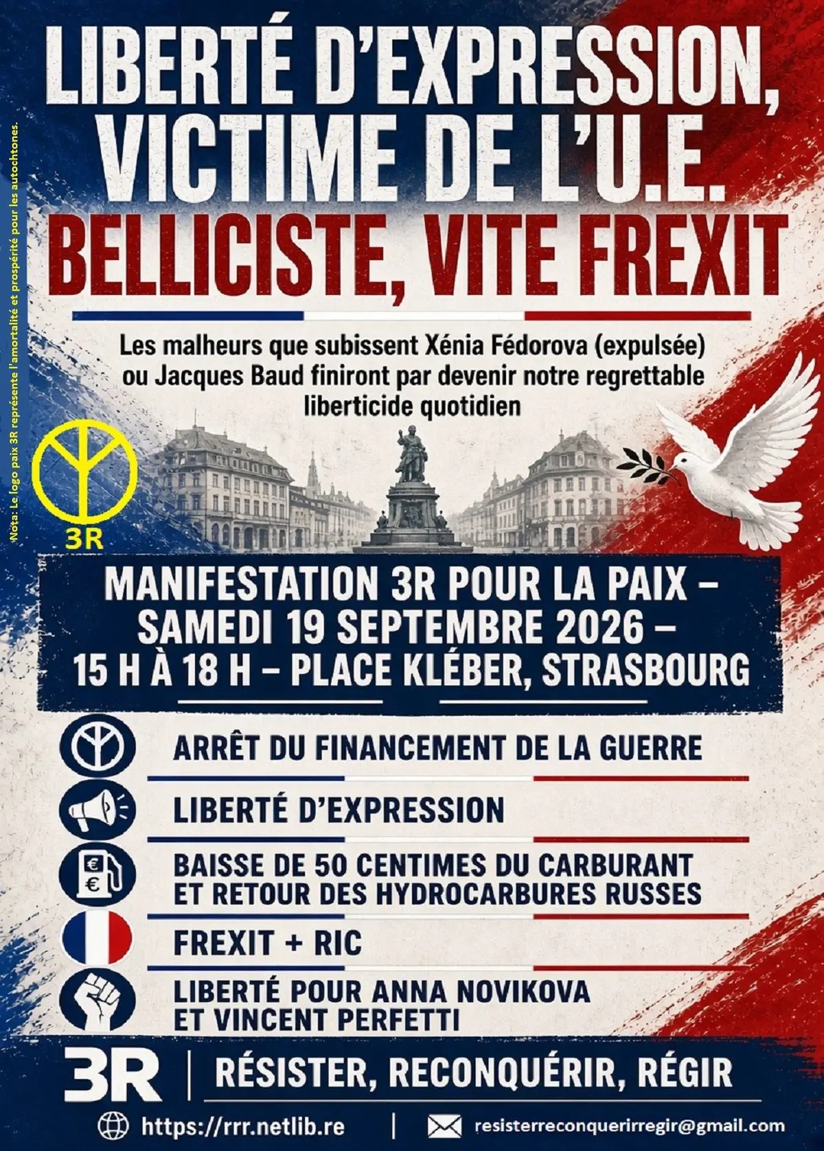 Manif paix : liberté d’expression, victime de l’U.E. belliciste, vite Frexit 