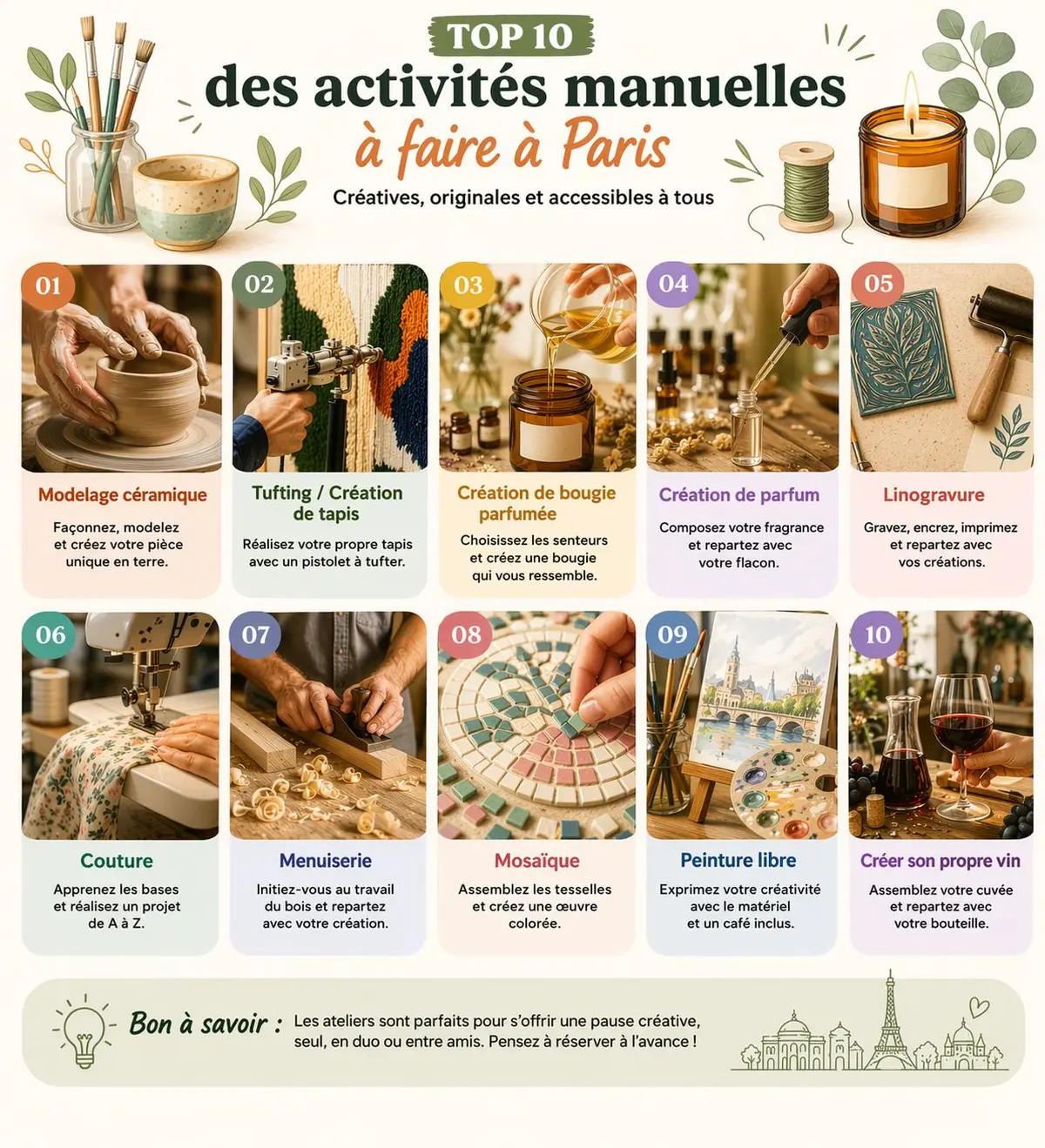 10 ateliers manuels &agrave; Paris pour cr&eacute;er, apprendre et repartir avec vos &oelig;uvres
