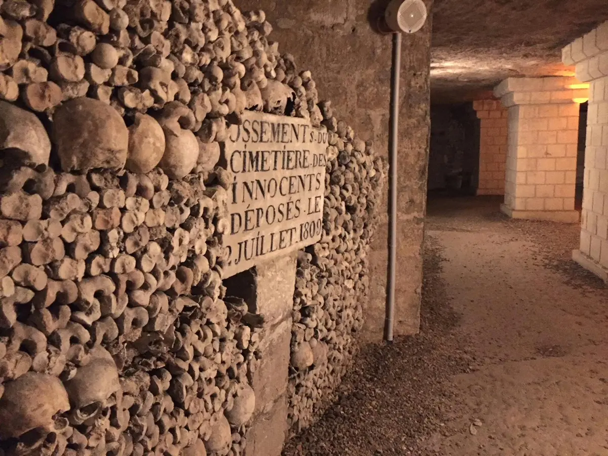 The corridors in the Catacombs of Paris