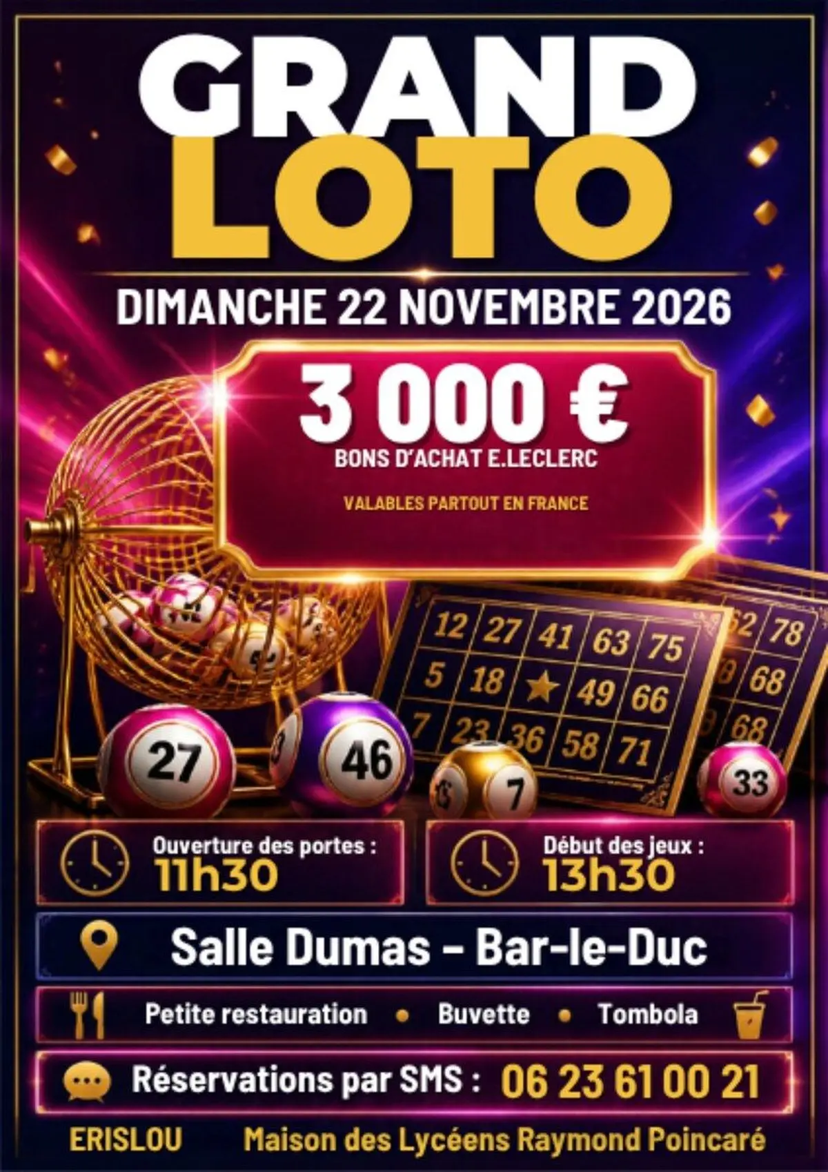 Grand Loto – Maison des Lycéens Raymond Poincaré / ERISLOU