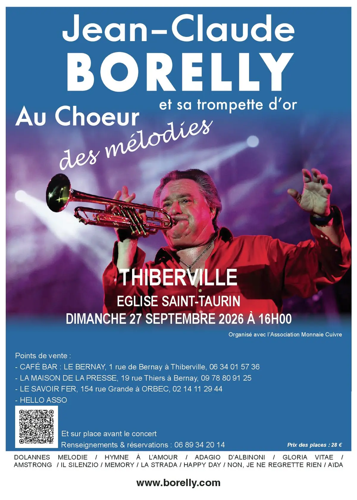 Jean-Claude BORELLY et sa trompette d'Or. Dimanche 27/09/26 à THIBERVILLE 27230