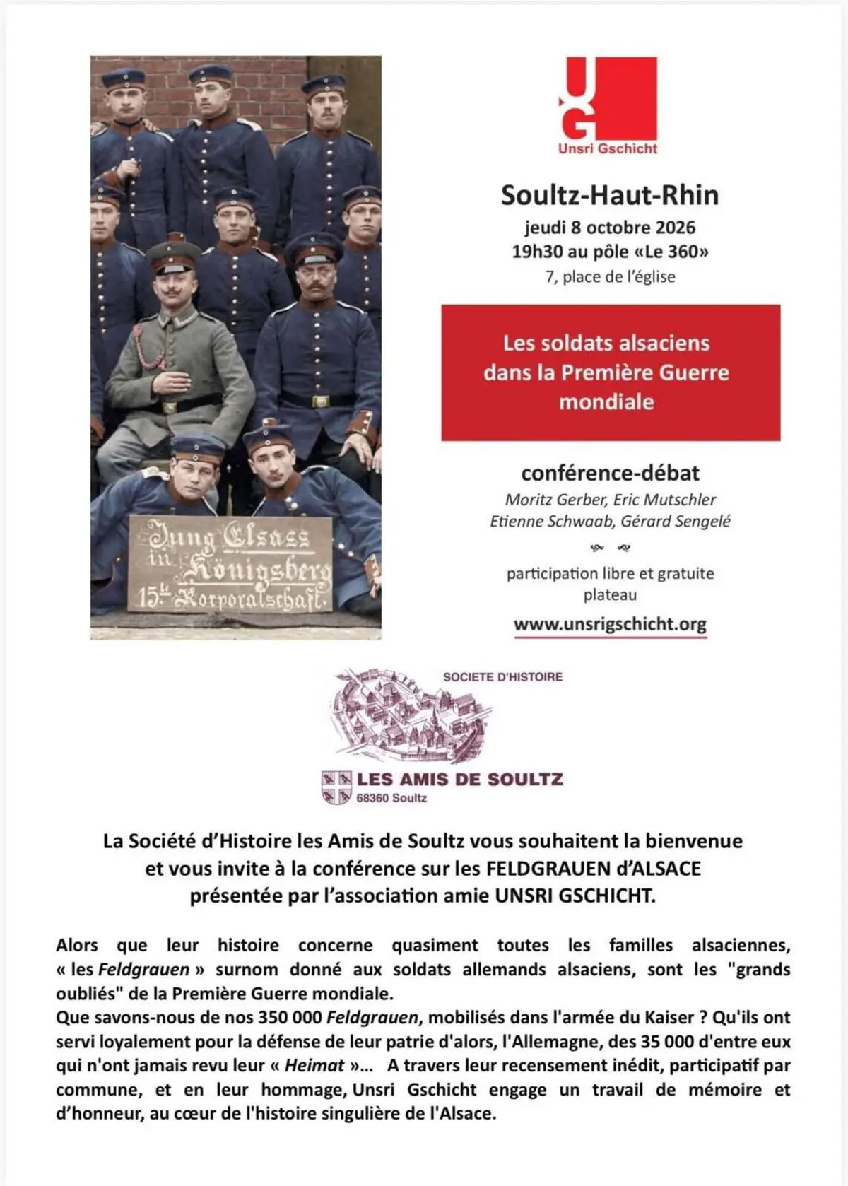 Conférence-Débat Les soldats alsaciens dans la Première Guerre Mondiale