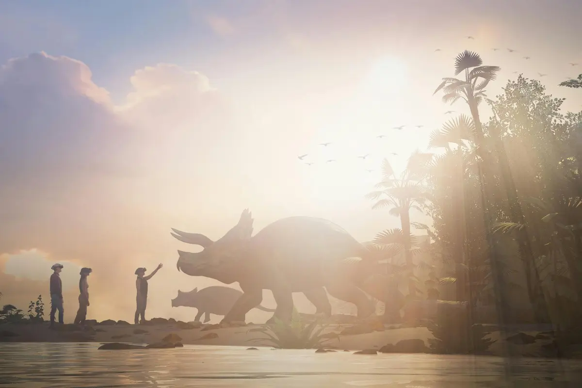 Virtual reality headset, tyrannosaurus, dinosaur