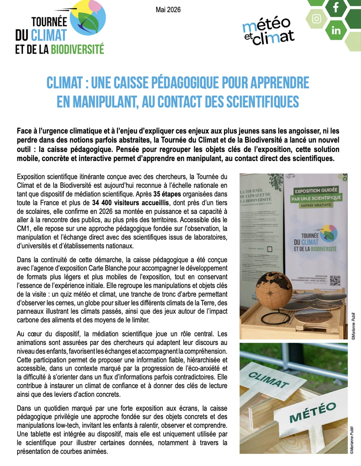 La caisse pédagogique de la Tournée du Climat arrive dans les classes françaises en 2026 et les enfants dès le CM1 vont enfin pouvoir toucher la science du vivant