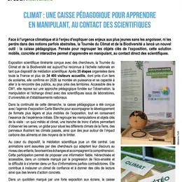 La caisse pédagogique de la Tournée du Climat arrive dans les classes françaises en 2026 et les enfants dès le CM1 vont enfin pouvoir toucher la science du vivant