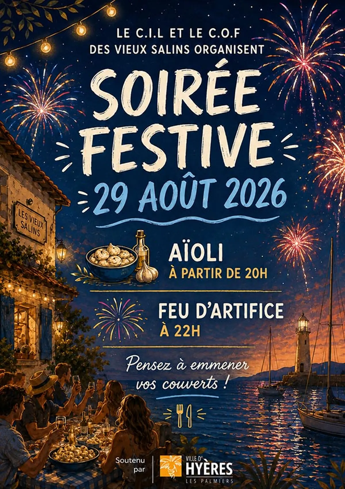 Feu d'artifice et soirée aïoli aux Salins d'Hyères
