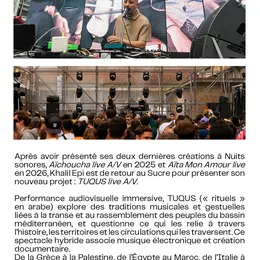 Khalil Epi présente TUQUS au Sucre de Lyon : un concert-rituel entre musiques électroniques et traditions méditerranéennes