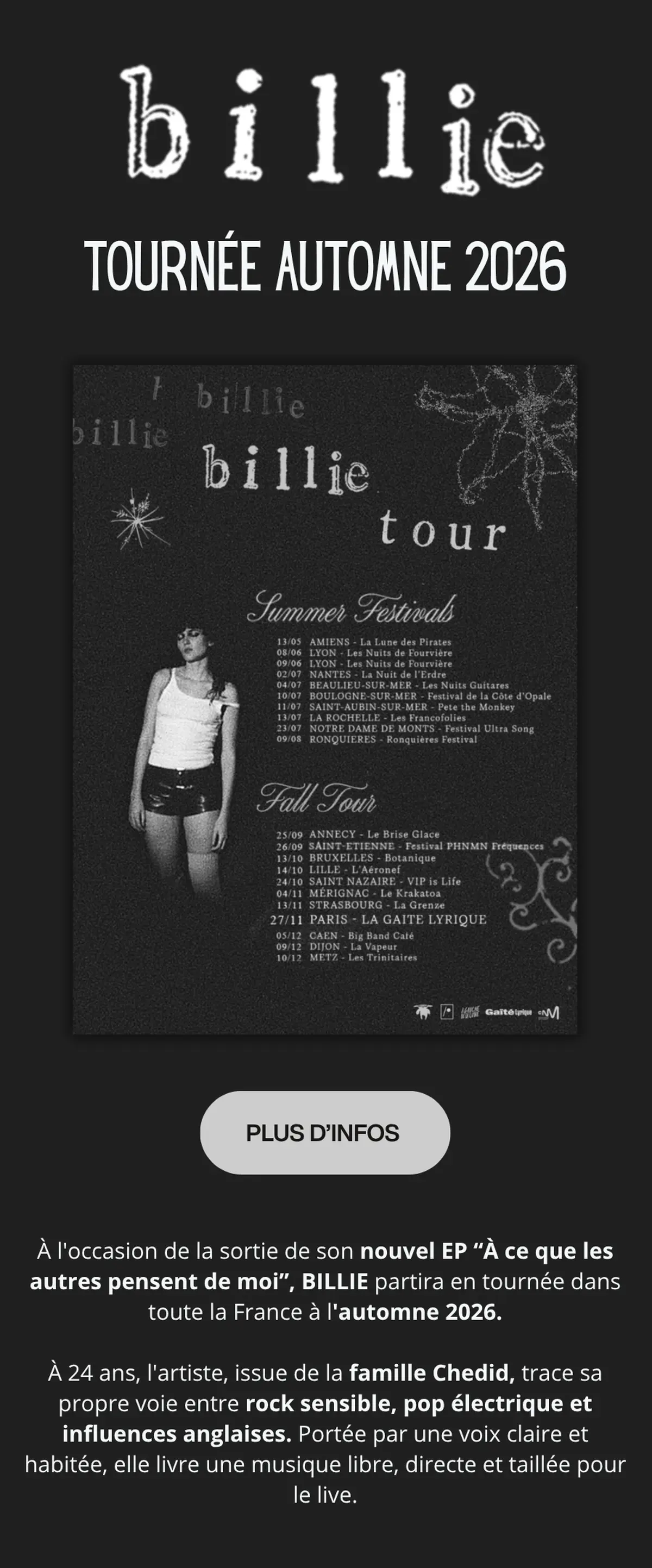 Billie en concert à La Grenze de Strasbourg
