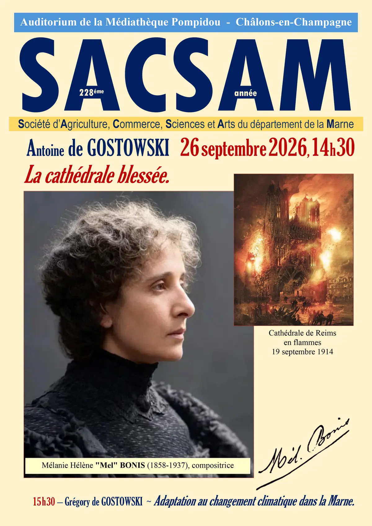 Conférence sur Mel Bonis et la cathédrale de Reims à Châlons-en-Champagne