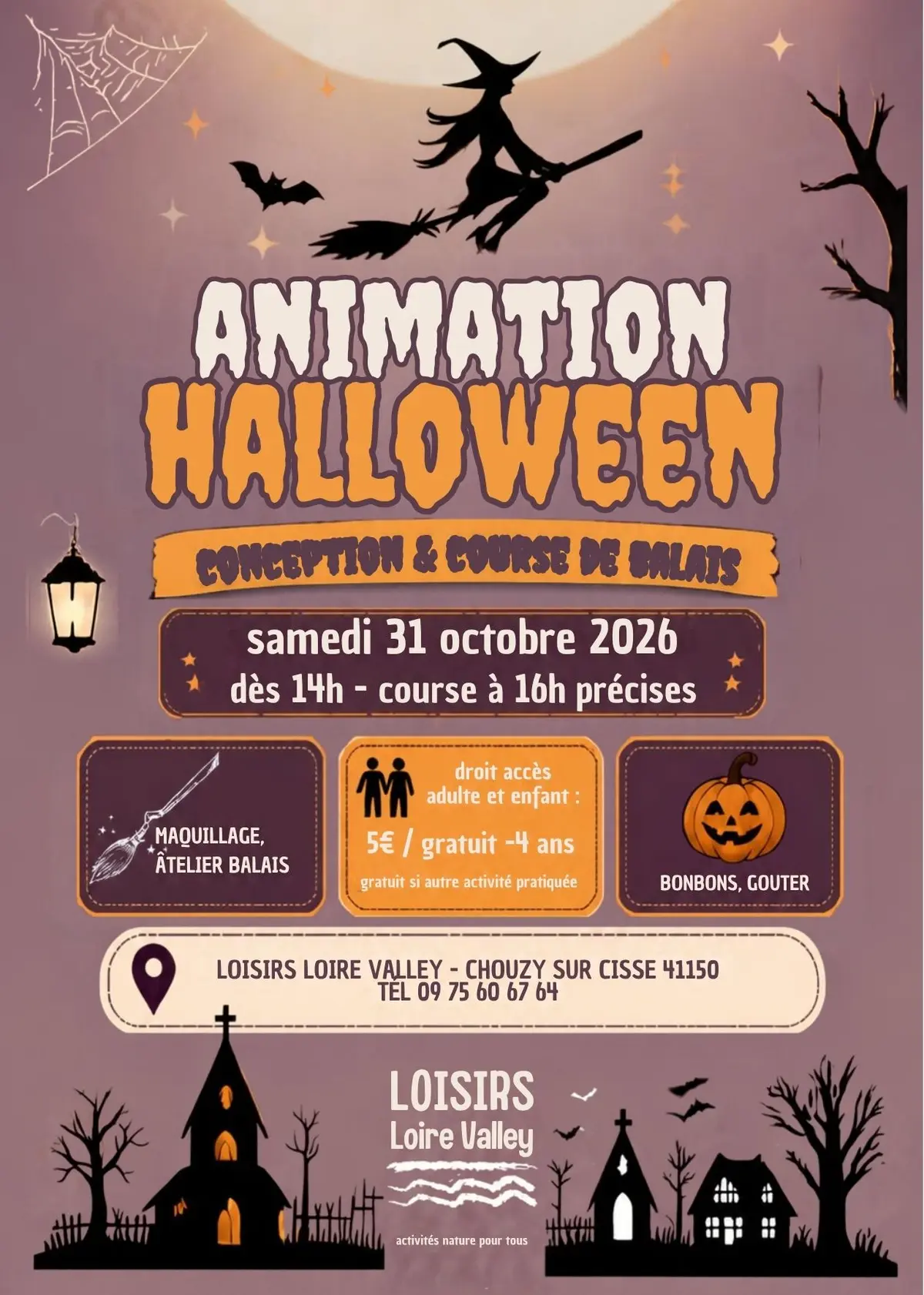 Course de balais pour Halloween à Loisirs Loire Valley, à Valloire-sur-Cisse