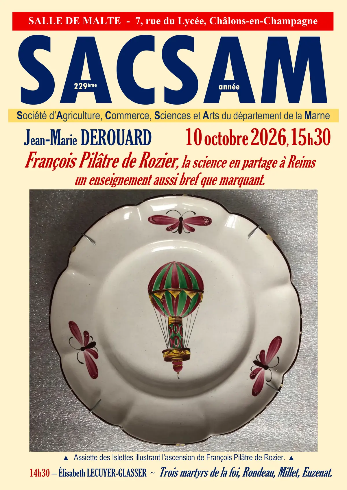 Conférence sur Pilâtre de Rozier à Châlons-en-Champagne : la science en partage au XVIIIe siècle