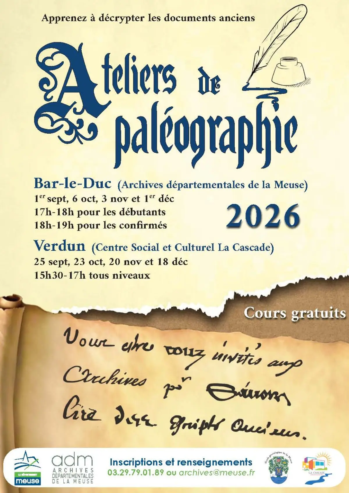 Atelier de paléographie aux Archives départementales de Bar-le-Duc