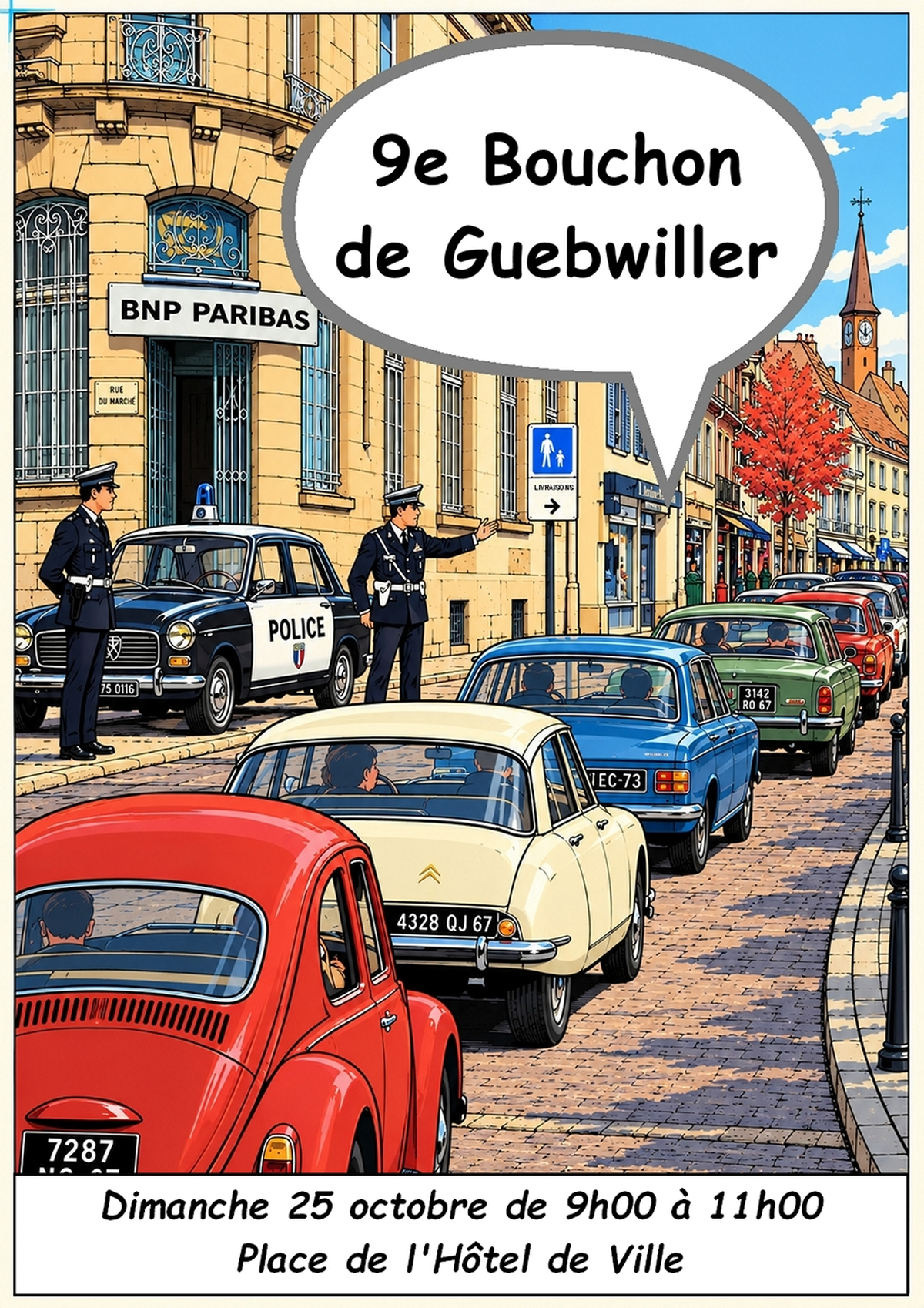 Le Bouchon de Guebwiller : rassemblement de véhicules anciens dans les rues de la ville