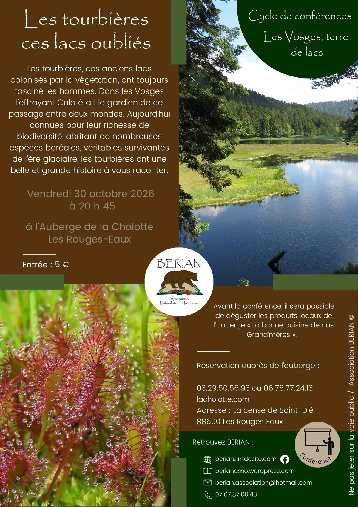 Conférence sur les tourbières vosgiennes à l'Auberge de la Cholotte