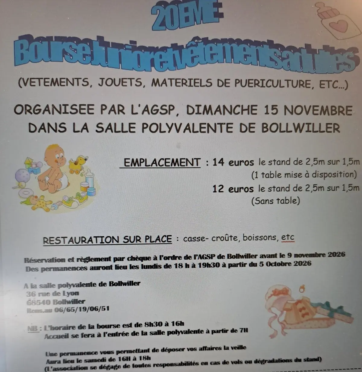 20 eme Bourse junior ( vente vêtements, jouets , matériel de piuericulture