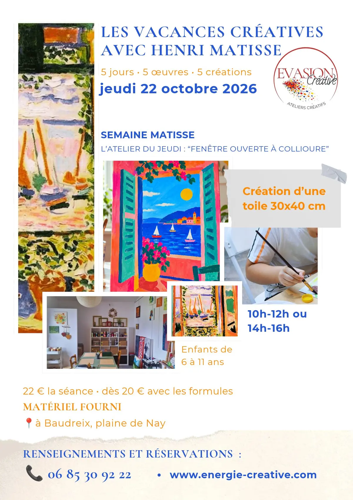 Atelier créatif enfants - A la manière de Matisse - Toile de 30x40 cm / peinture