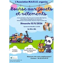 Bourse aux jouets, puériculture, vêtements, chaussures, sacs 