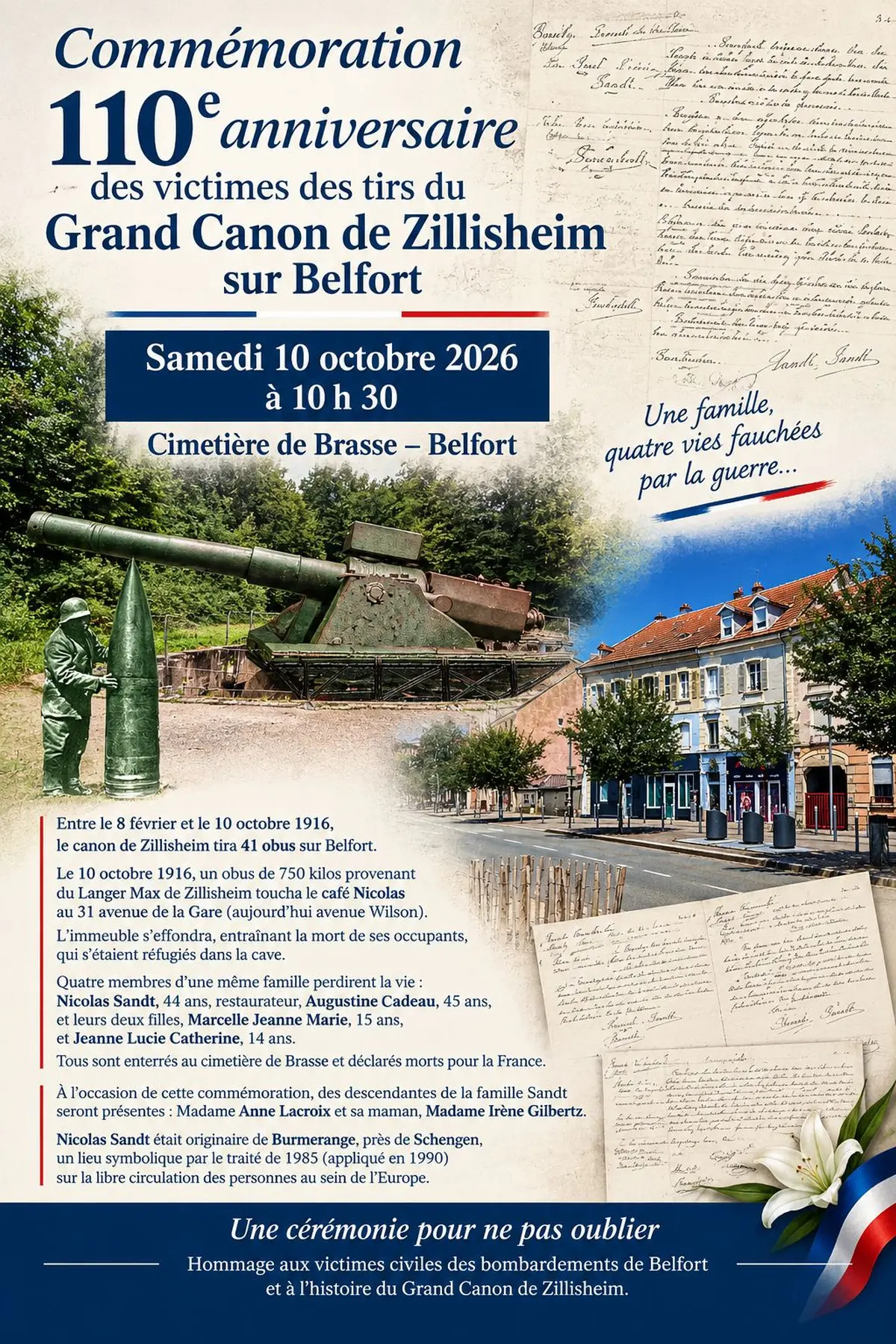 Commémorations à Belfort des victimes du Grand Canon de Zillisheim le 10.10.2026