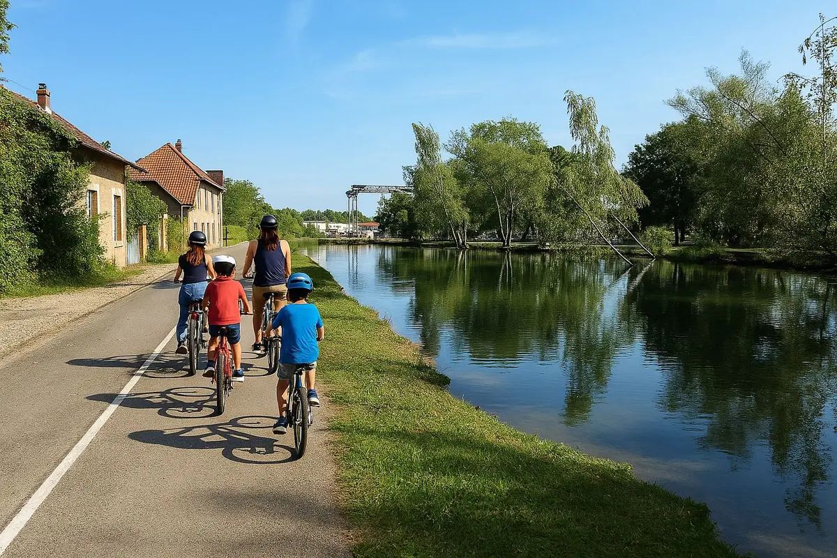 Balade à vélo en famille le long du Canal d'Huningue
