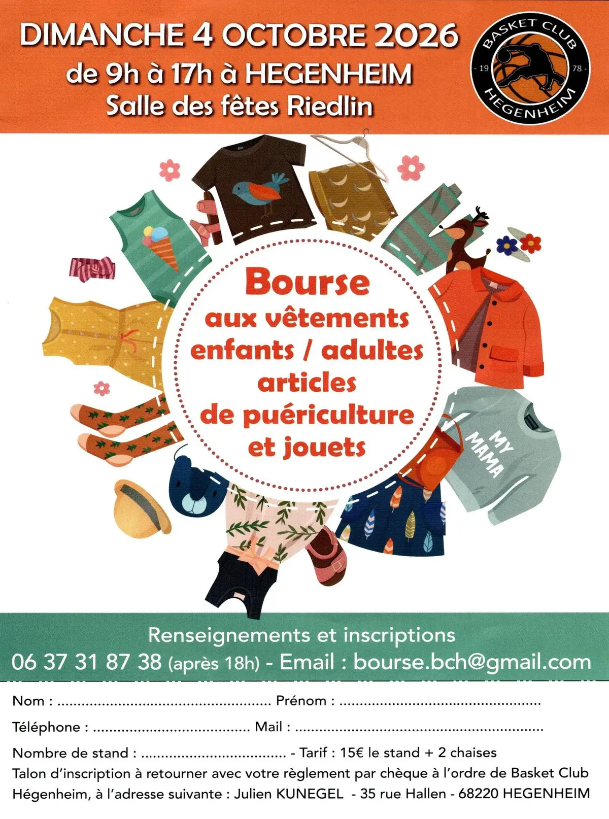 Bourse aux vêtements enfants/adultes articles de puériculture et jouets 