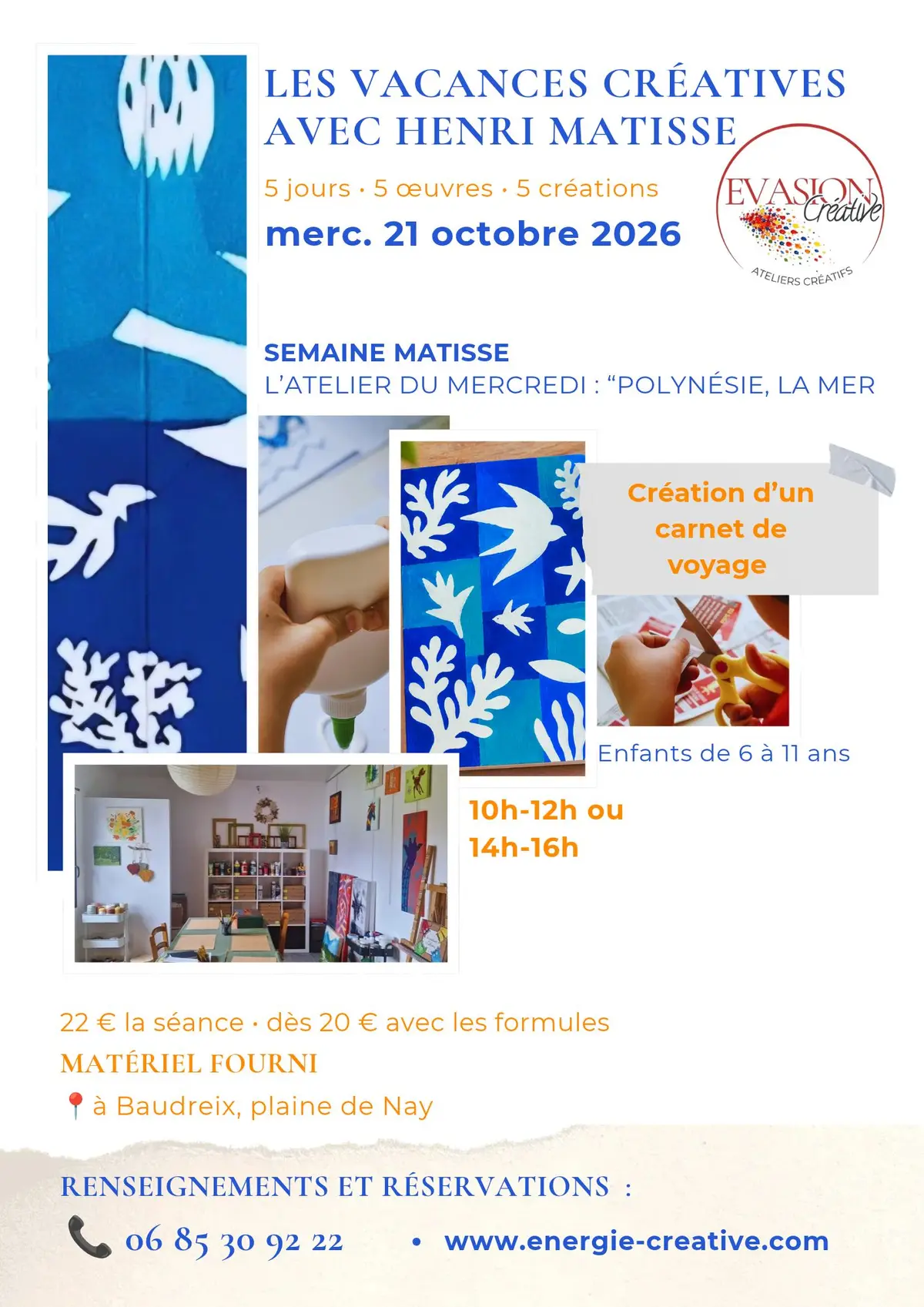 Atelier créatif enfants - A la manière de Matisse - Carnet de Voyage