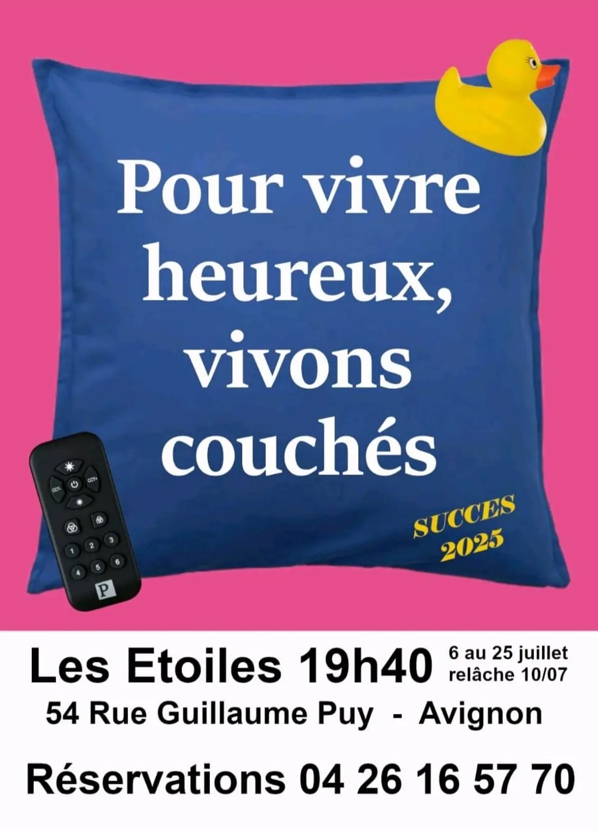 comédie au festival d'Avignon  Pour vivre heureux vivons couchés 