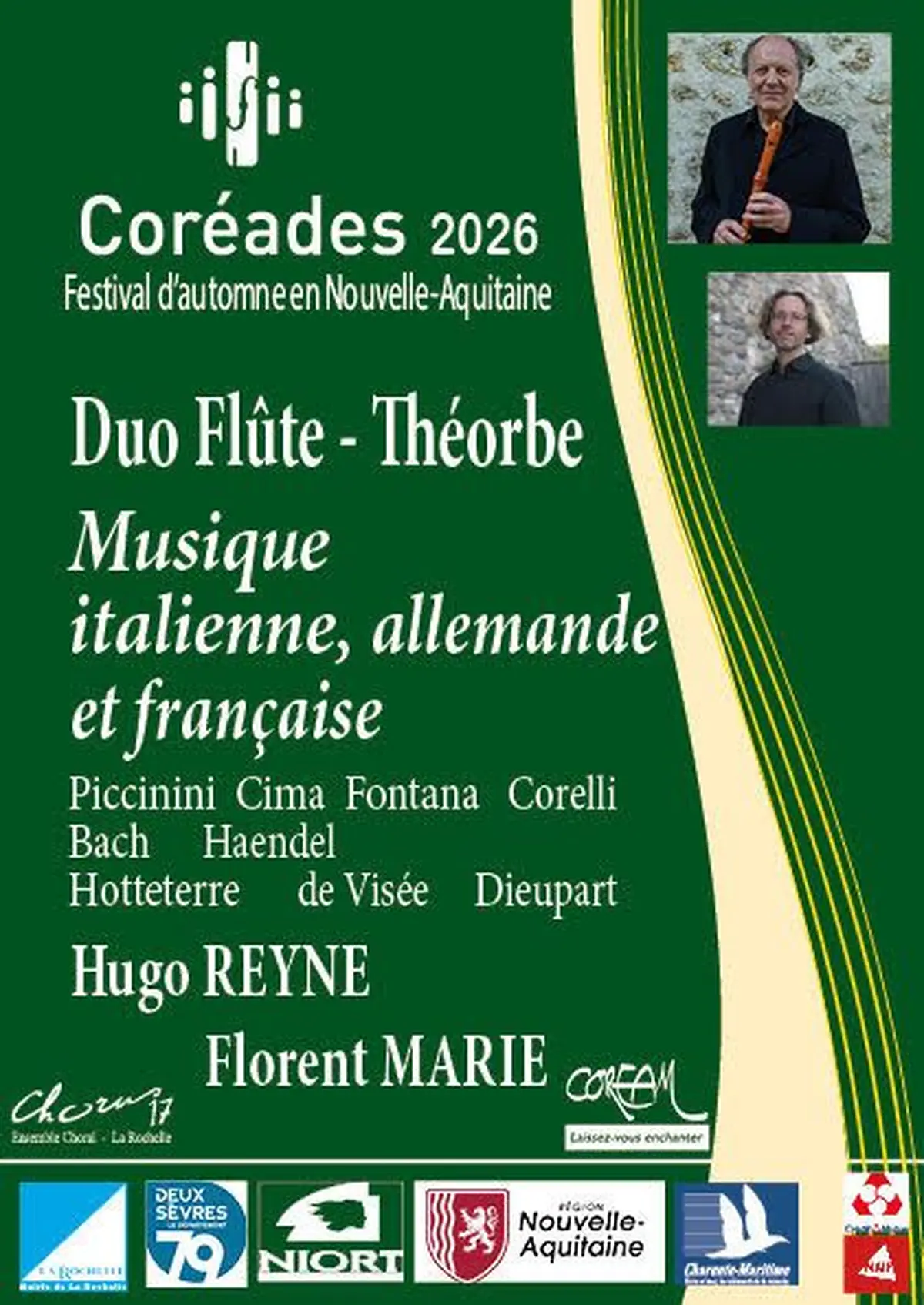 Festival des Coréades : Hugo REYNE, flûte et Florent MARIE, théorbe