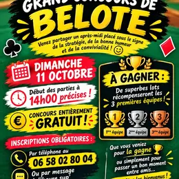Concours de belote gratuit dimanche 11 Octobre 14h