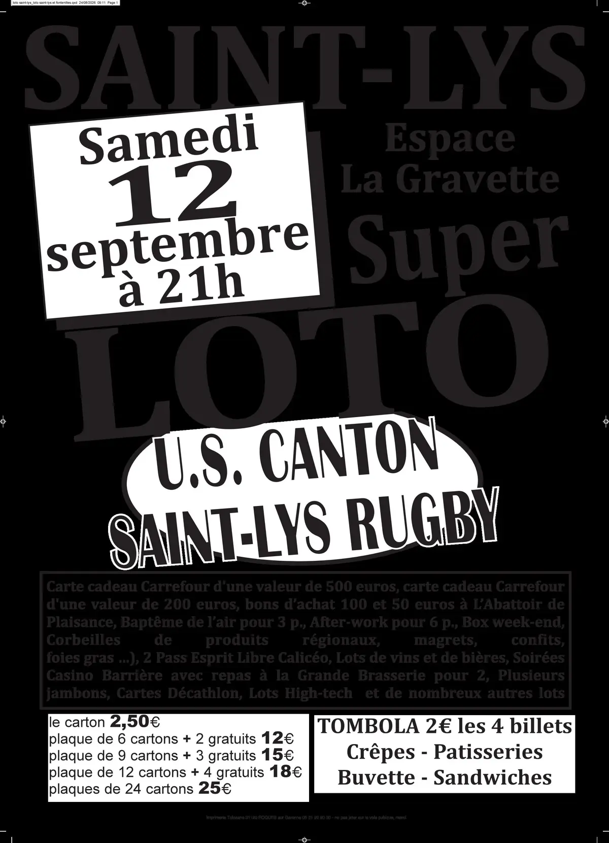 Super Loto de l’US Canton Saint Lys Rugby
