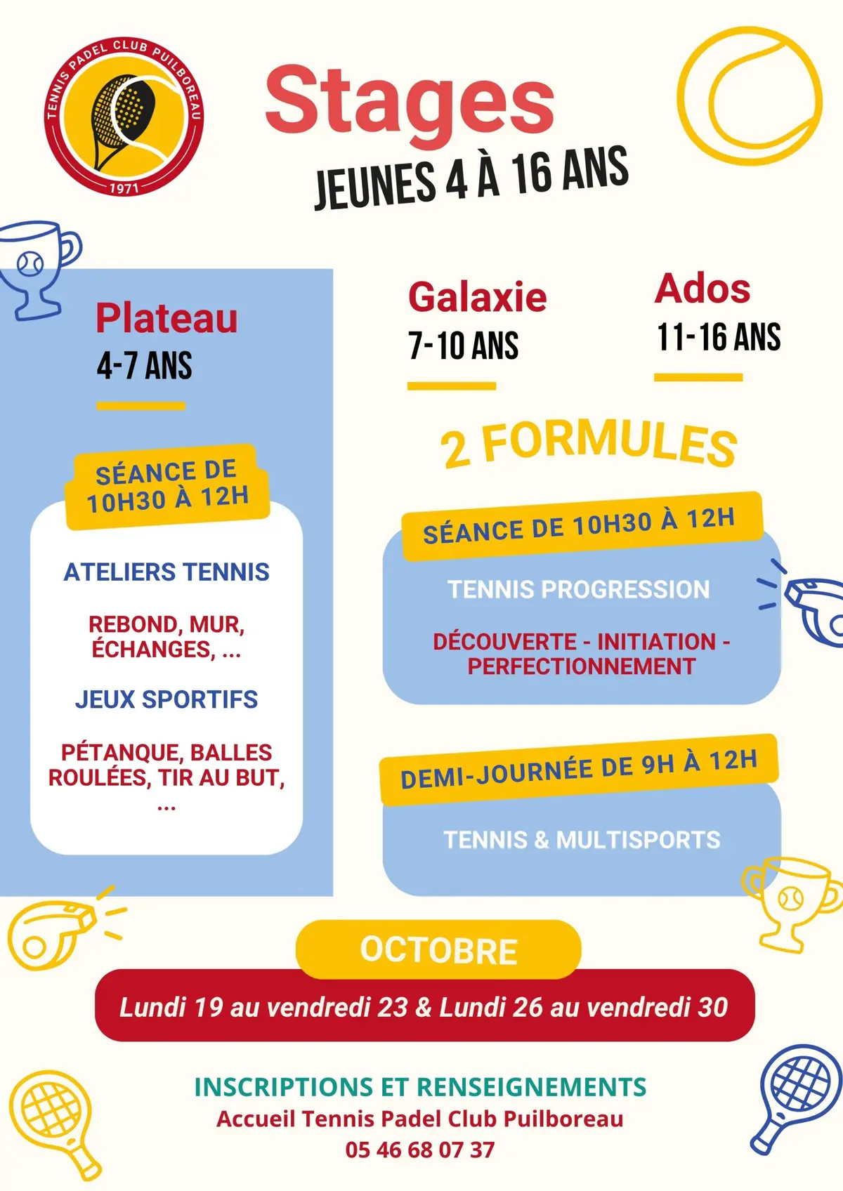 Stages jeunes Tennis & Multisports – Vacances d’octobre
