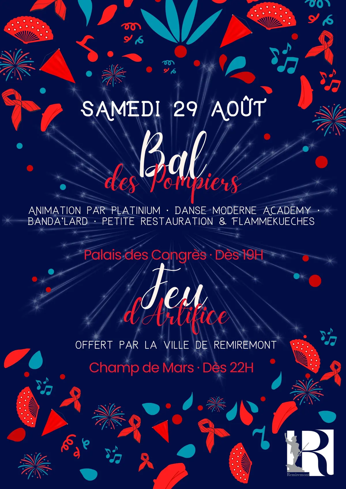 Bal des Pompiers et feu d'artifice à Remiremont