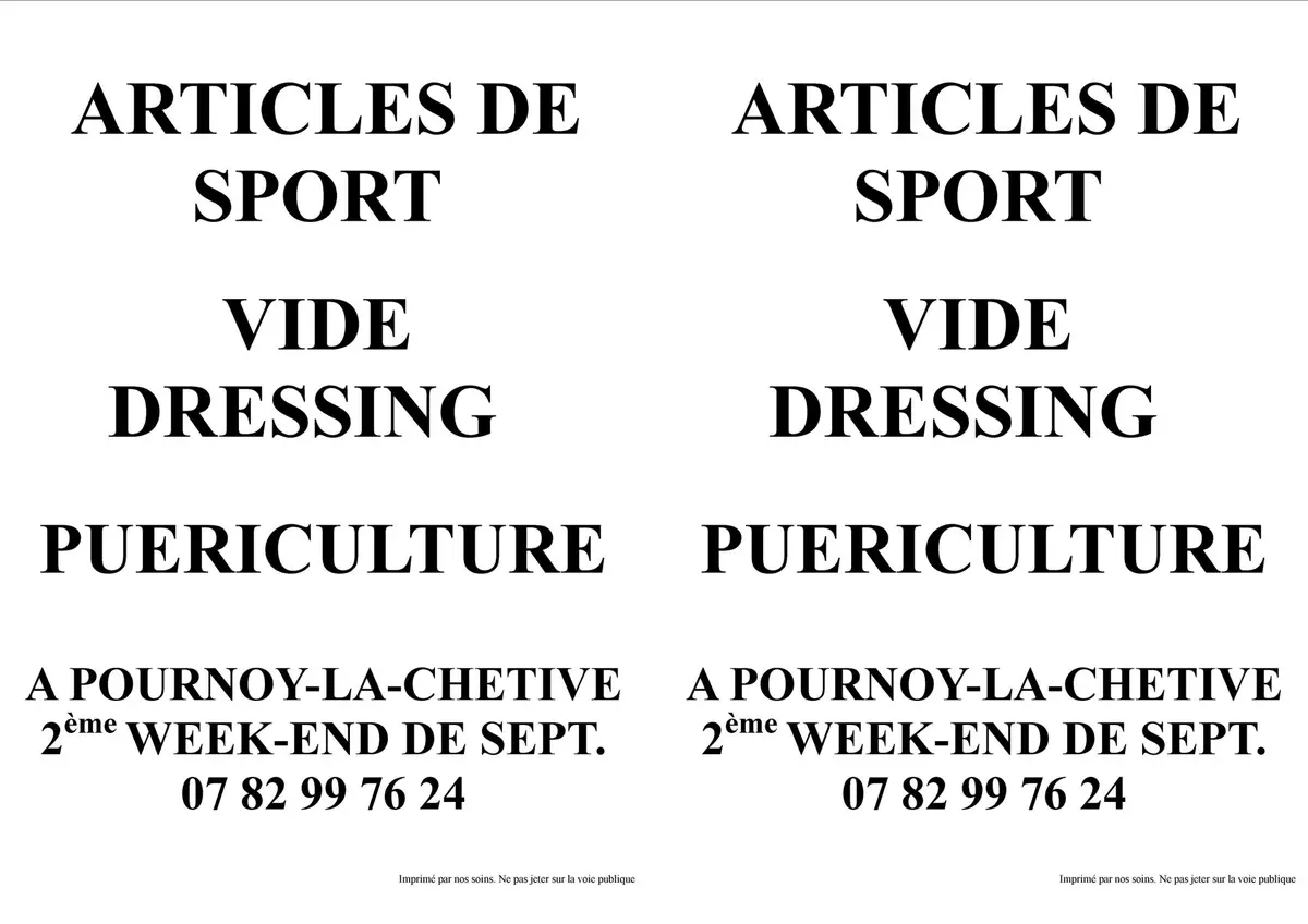 Bourse vêtements accessoires sport Vide dressing Puériculture