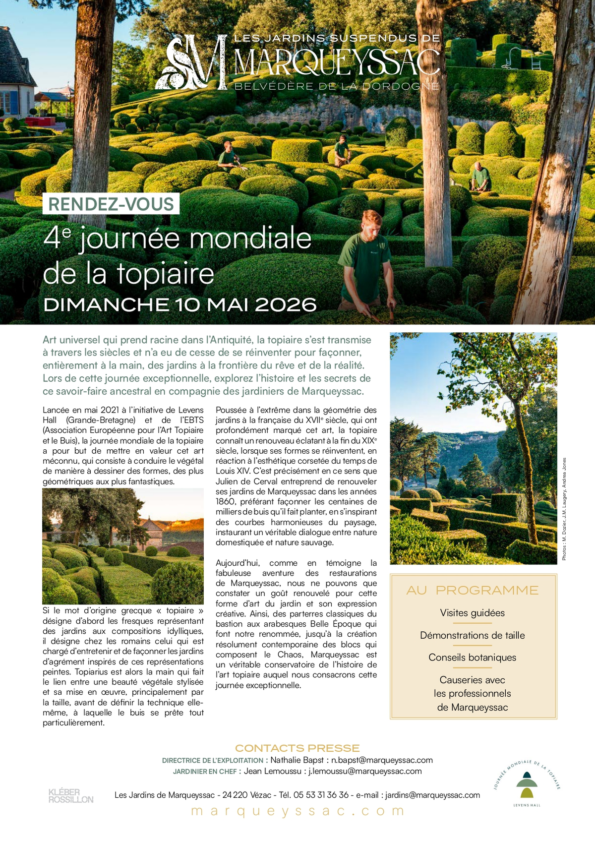 4e Journée Mondiale de la Topiaire aux Jardins de Marqueyssac