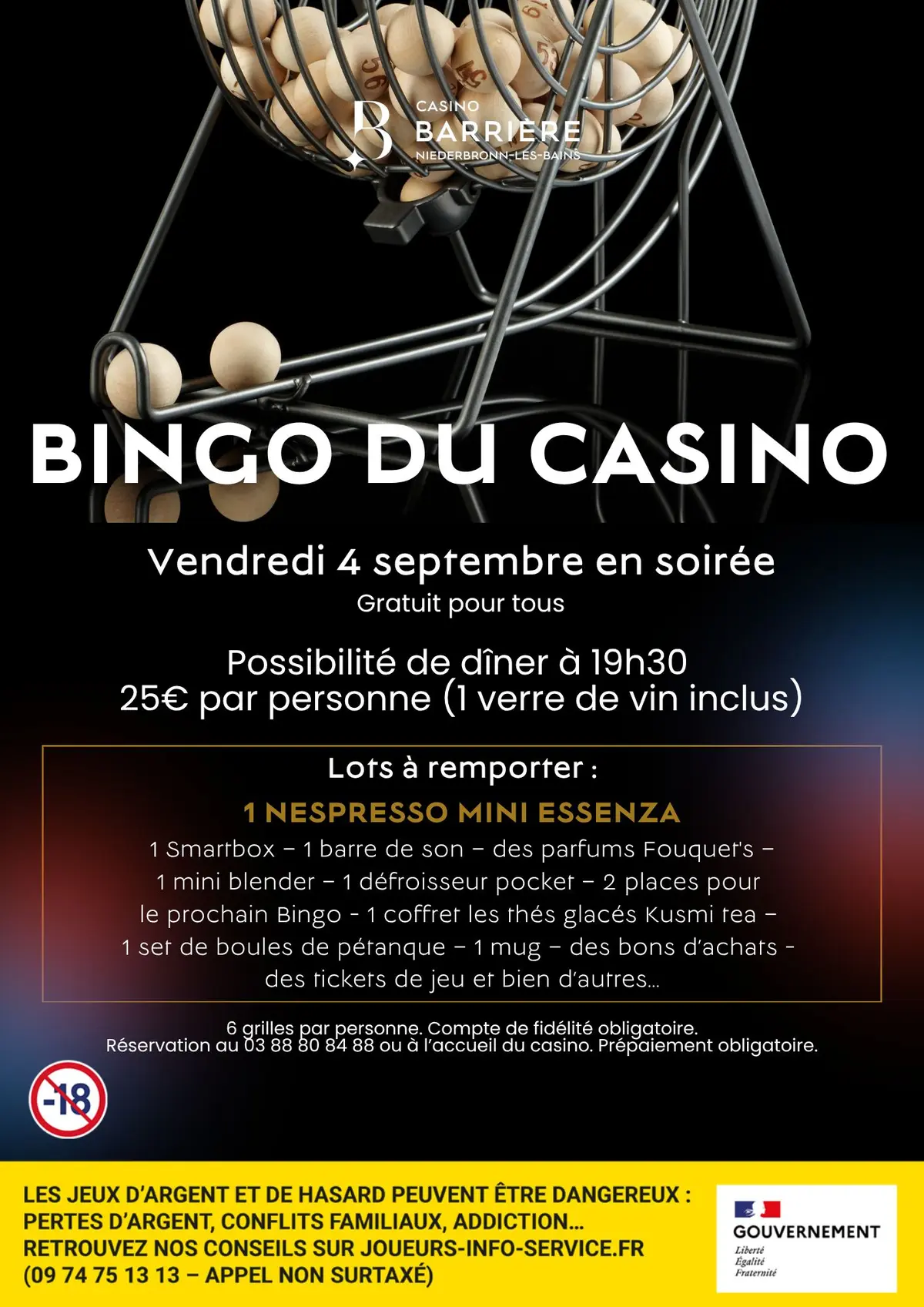 Bingo du vendredi 4 septembre en soirée au Casino Barrière Niederbronn-les-Bains