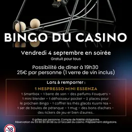 Bingo du vendredi 4 septembre en soirée au Casino Barrière Niederbronn-les-Bains